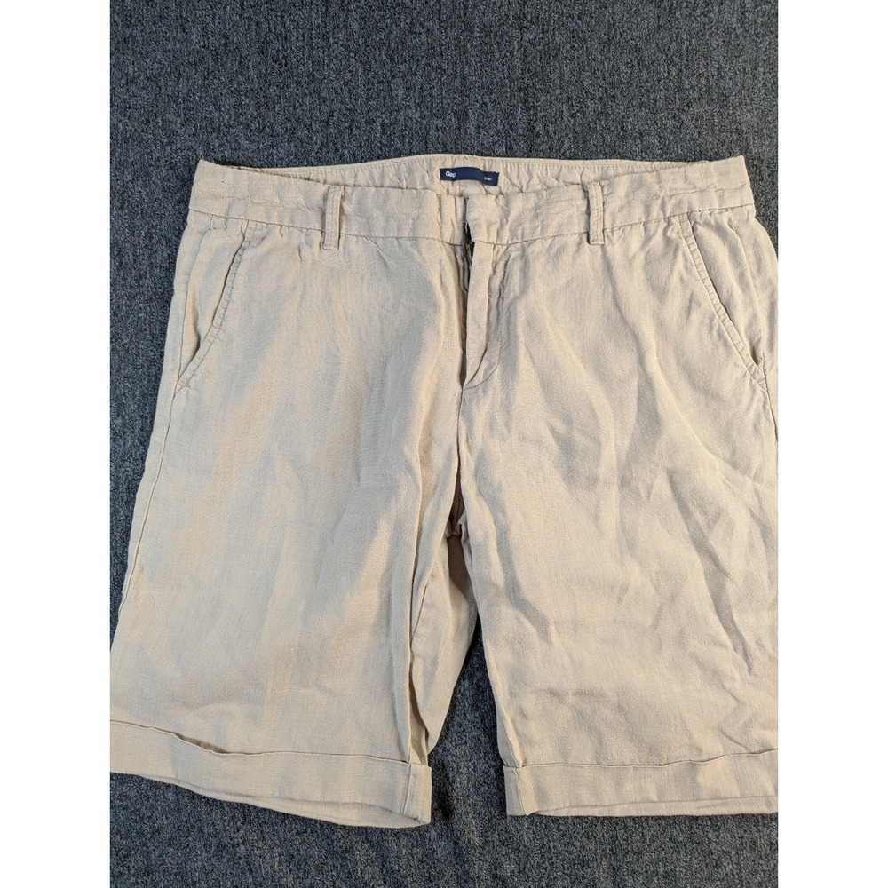 Gap Women Beige Linen Cuffed Shorts Size 8 Tan Mid Rise Summer Casual